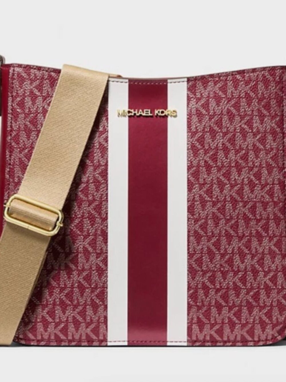 New Michael Kors Jet Set Small Signature Logo Stripe Crossbody Bag Cherry Multi - Picture 2 of 4